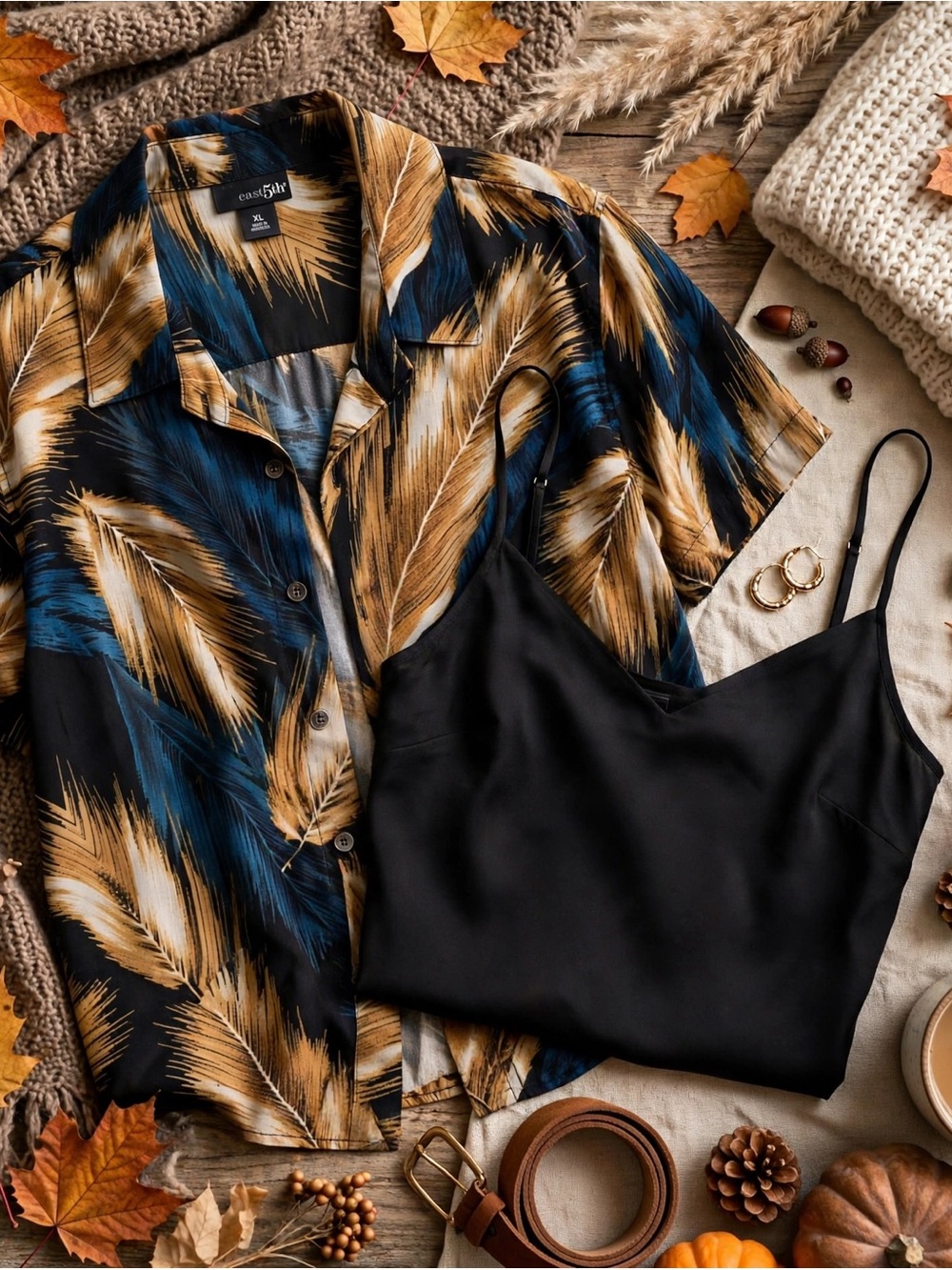 East 5th XL Brushstroke Blouse + Black Cami
Fall Outfit Set - S